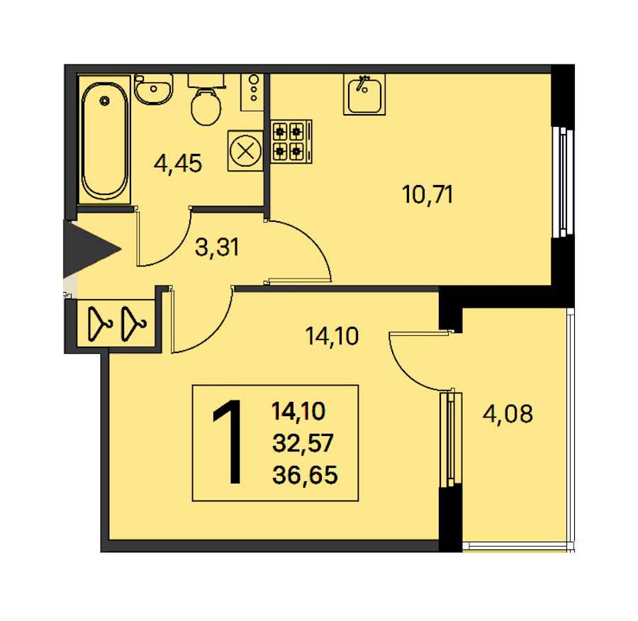 1-комнатная квартира 32.57 м², 1/4 эт., ЖК «Любоград в Стрельне»